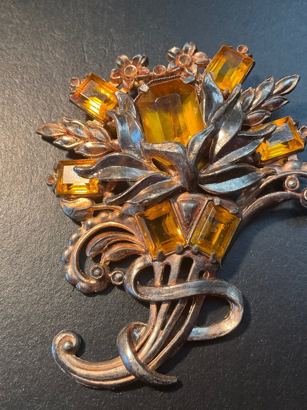 Art Nouveau Retro Costume Brooch Pin Citrine 1920’s Jewelry